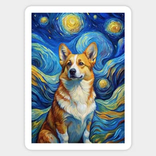 Pembroke Welsh Corgi Dog Breed Painting in a Van Gogh Starry Night Art Style Sticker